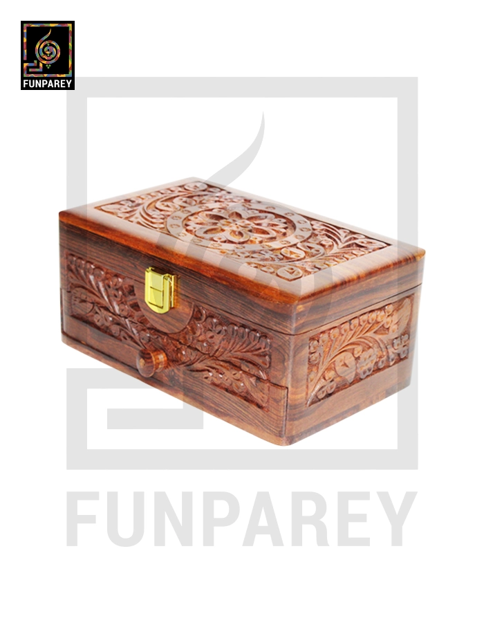 Handcrafted Premium Wooden Jewelry Box Compartmentalized with Drawer and Velvet Interior