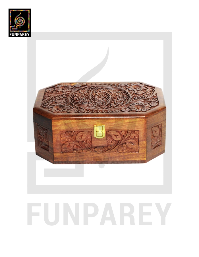 Handcrafted Octagonal Compartmentalized Wooden Jewelry Box
