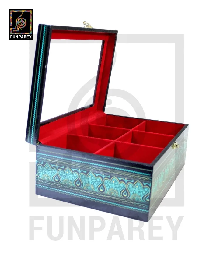 Wooden Jewelry Box with Partitions & Window 8/12 with Lacquer Art