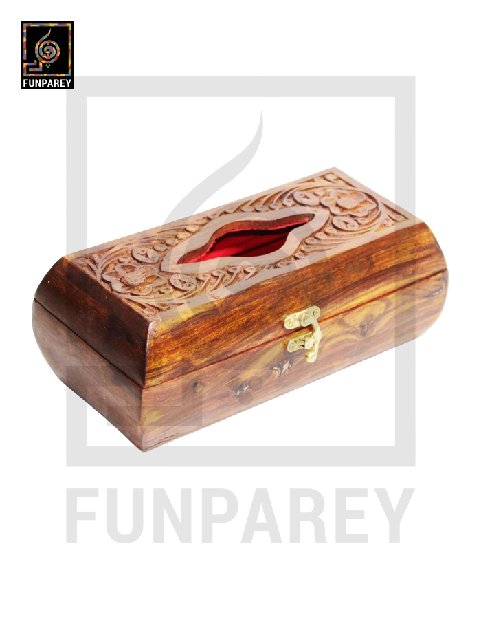 Hand Carved Wooden Ideal Slim Tissue Box - Rounded Sides