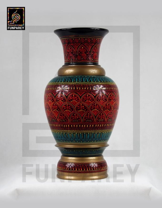 Wooden Vase 8" Pair with Lacquer Art