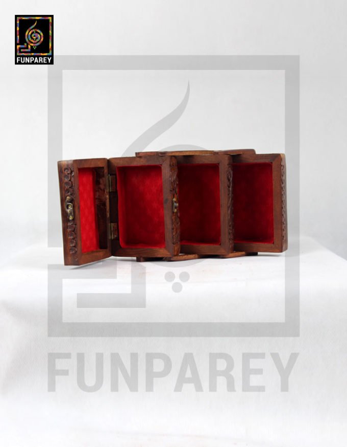 Hand Carved Wooden Cantilever Jewelry Box 4/6 3 Trays