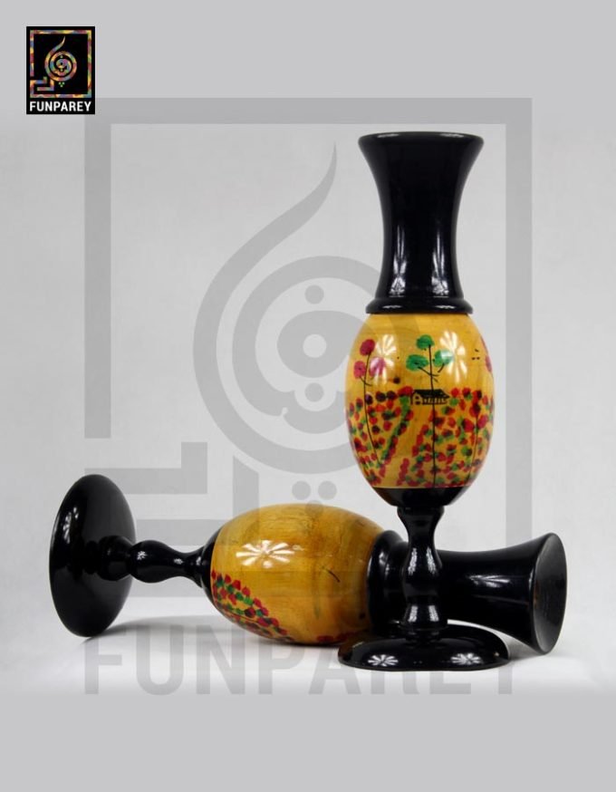 Tall Wooden Vase 10" with Lacquer Art