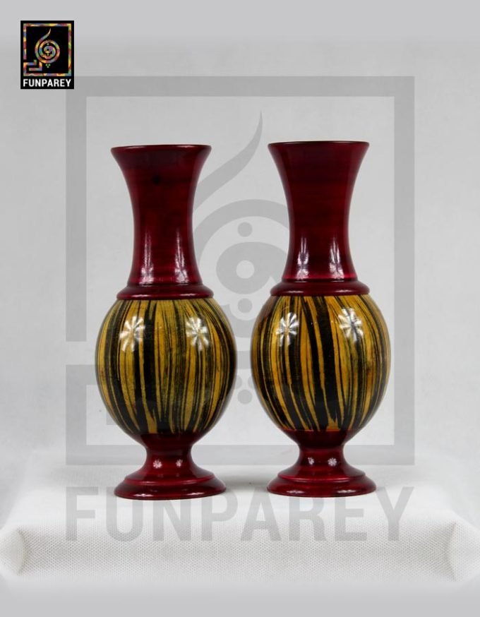 Wooden Vase 10" with Lacquer Art