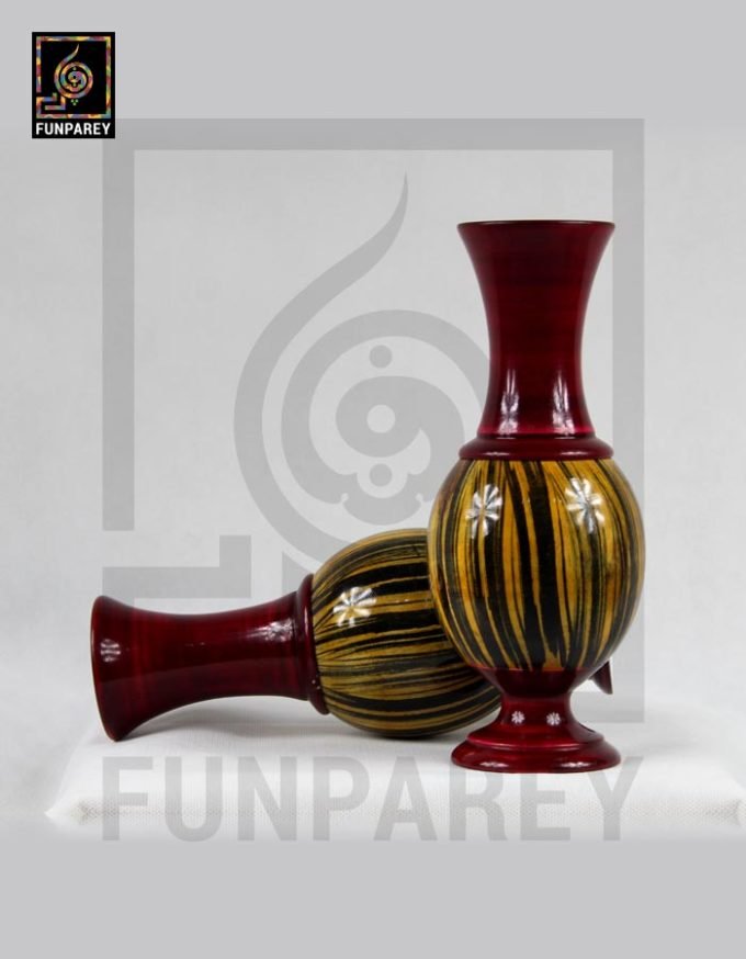 Wooden Vase 10" with Lacquer Art