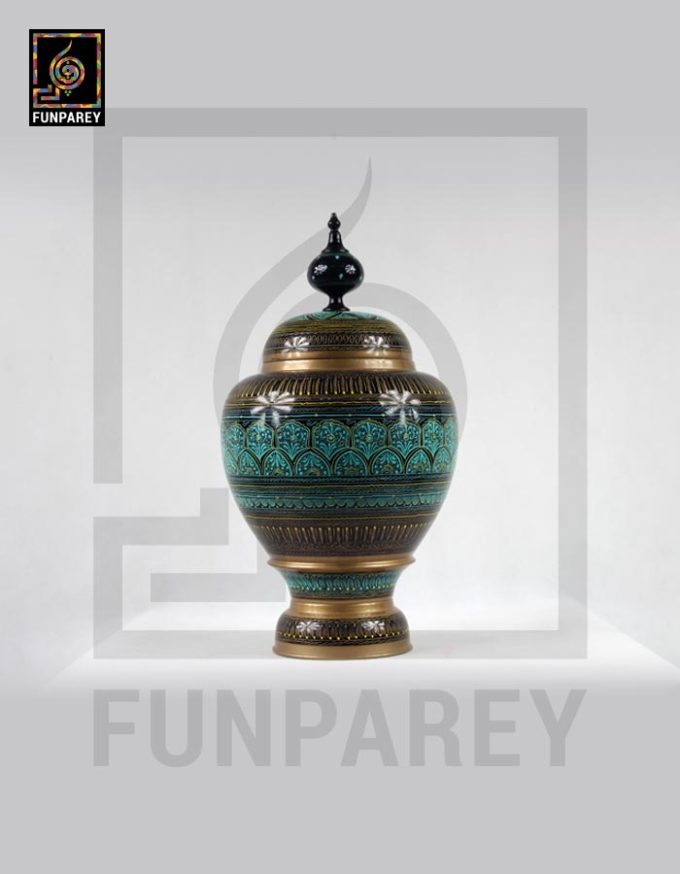 Wooden Candy Jar 16" with Nakshi Art Green