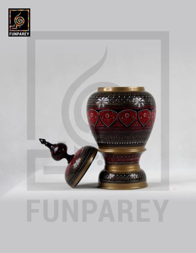 Wooden Candy Jar 7" with Lacquer Art