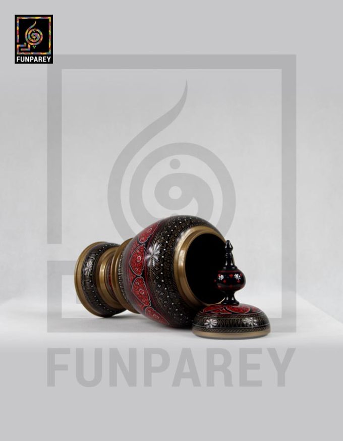 Wooden Candy Jar 7" with Lacquer Art