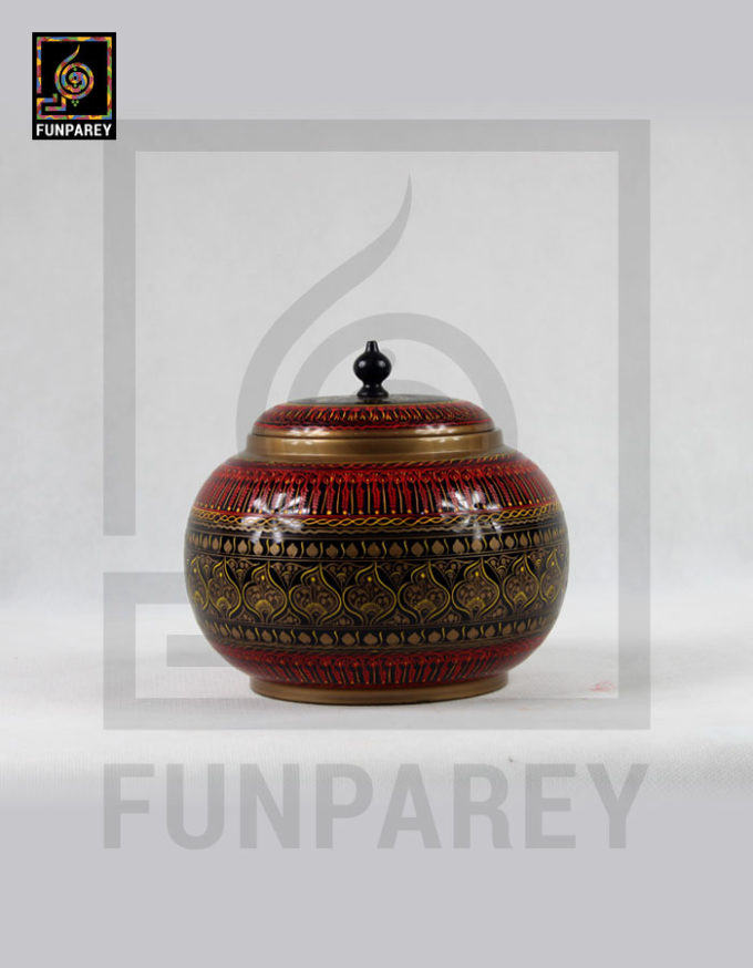 Wooden Cauldron Nakshi Quba Red 8"