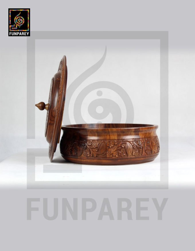 Hand Carved Wooden Hot Pot 12"
