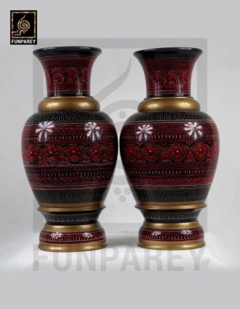 Wooden Vase 8" Pair with Lacquer Art