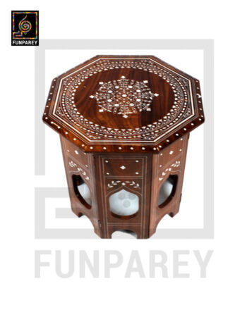 Handmade Octagonal Wooden Table 14" - Inlaid White Plastic Work