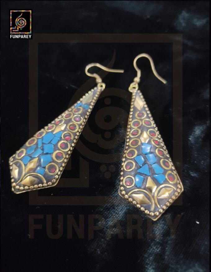 Ethnic Tribal Metallic Earrings "Shard Blue"