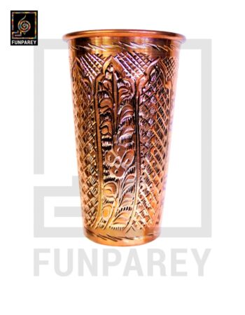 Premium Copper Drinking Glass Large with Motif Work