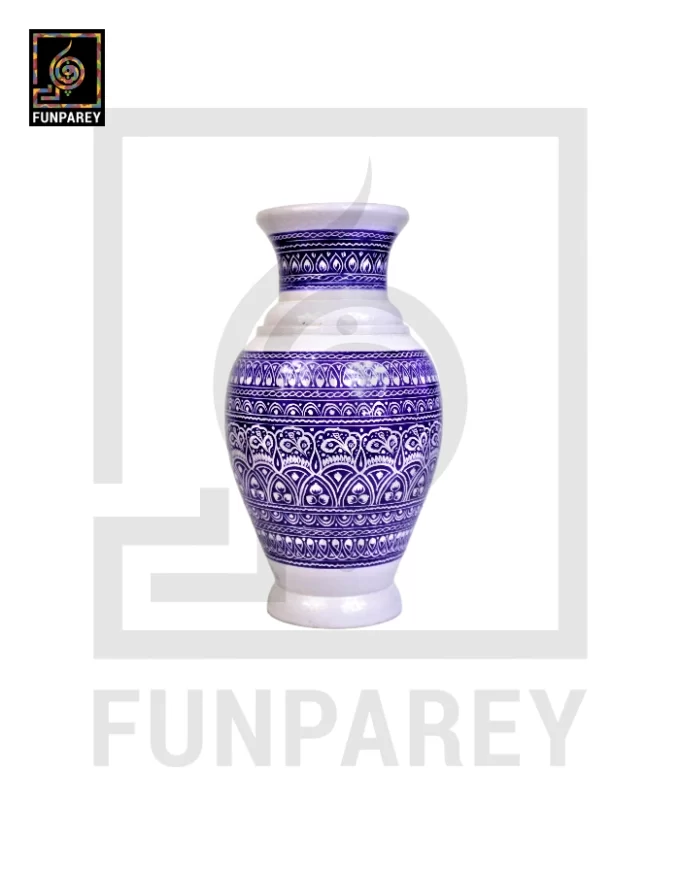 Wooden Vase 10" with Nakshi Art Blue Pottery Light