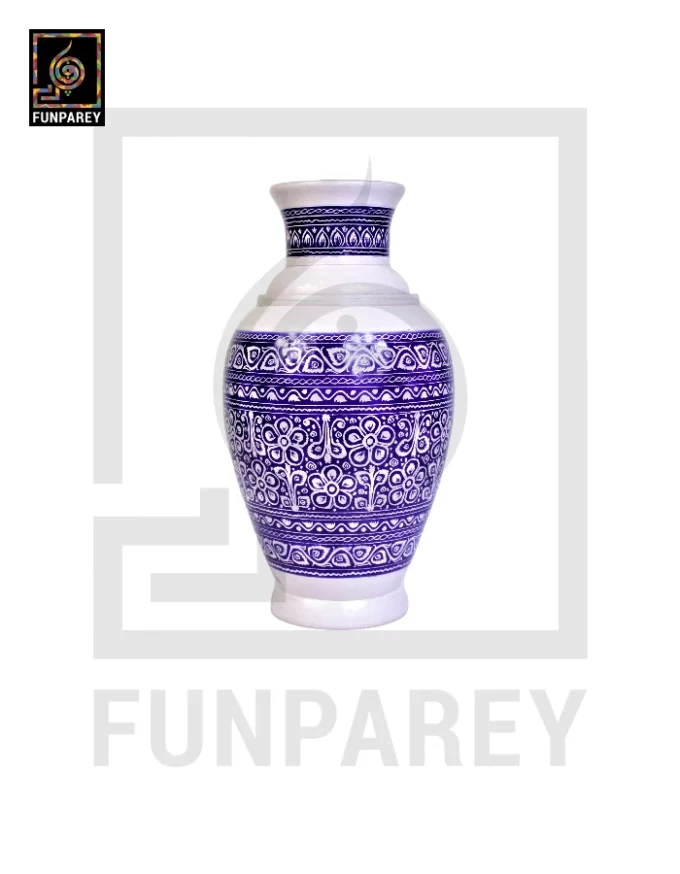Wooden Vase 11" with Nakshi Art Blue Pottery Light