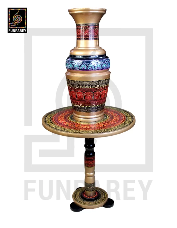 Wooden Table and Vase Set with Naqshi Art 18" Red