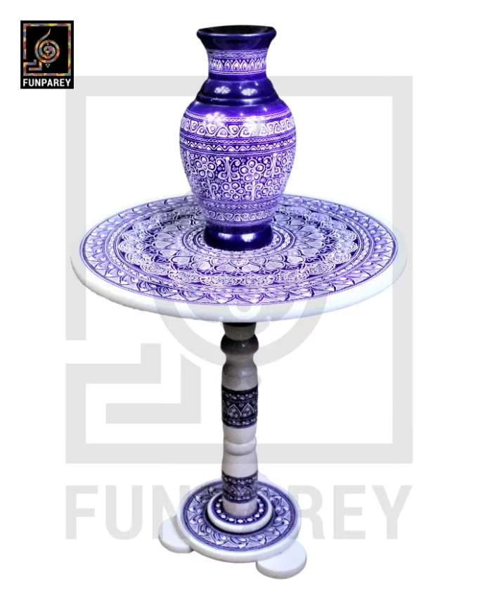 Nakshi Table and Vase Set with Blue Pottery Art Light Contrast 18"