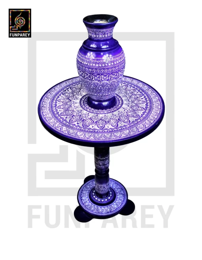 Nakshi Table and Vase Set with Blue Pottery Art Dark 16"