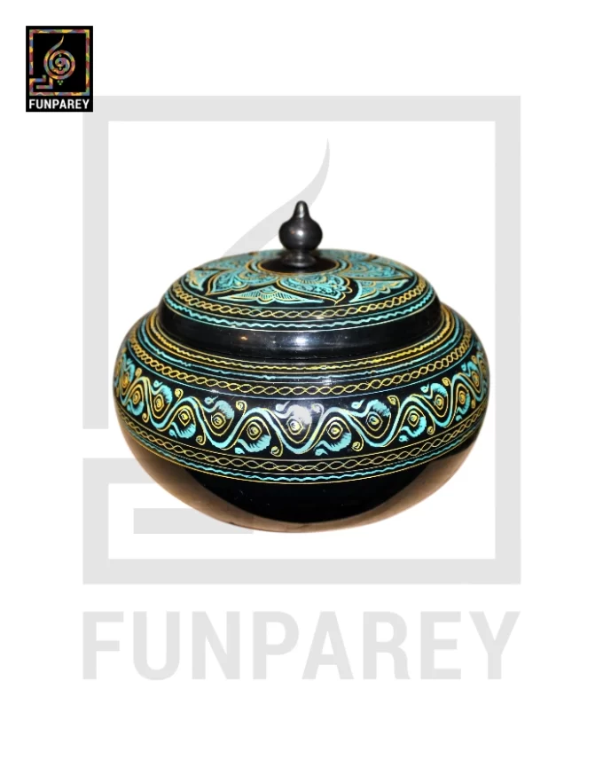 Wooden Candy Bowl 7" with Nakshi Art Cyan