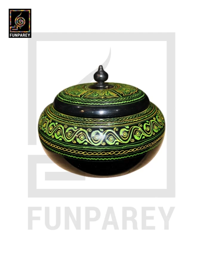 Wooden Candy Bowl 7" with Nakshi Art Green