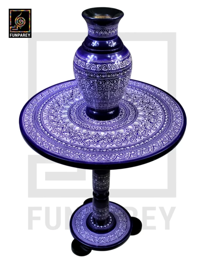 Nakshi Table and Vase Set with Blue Pottery Art Dark 18
