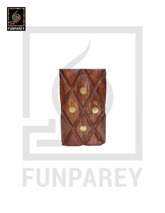 Hand Carved Square Shaped Wooden Accessory jar with Brass Work