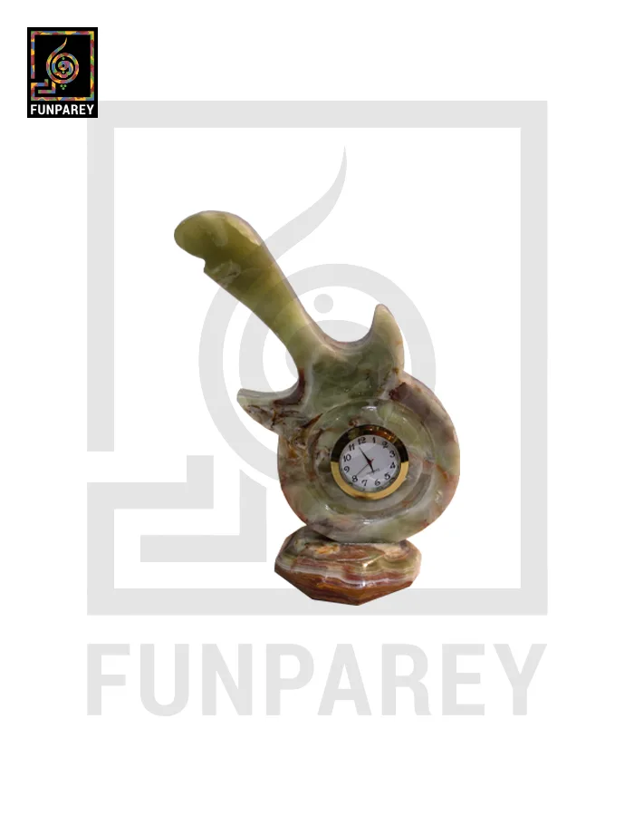 Onyx Stone Guitar Shaped 9" Table Clock