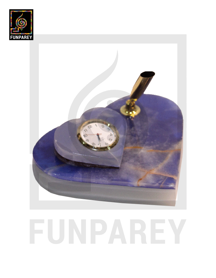 Onyx Stone Heart Shaped Desk Clock 6″ BLUE