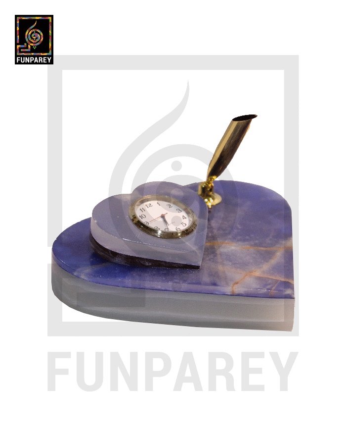 Onyx Stone Heart Shaped Desk Clock 6″ BLUE