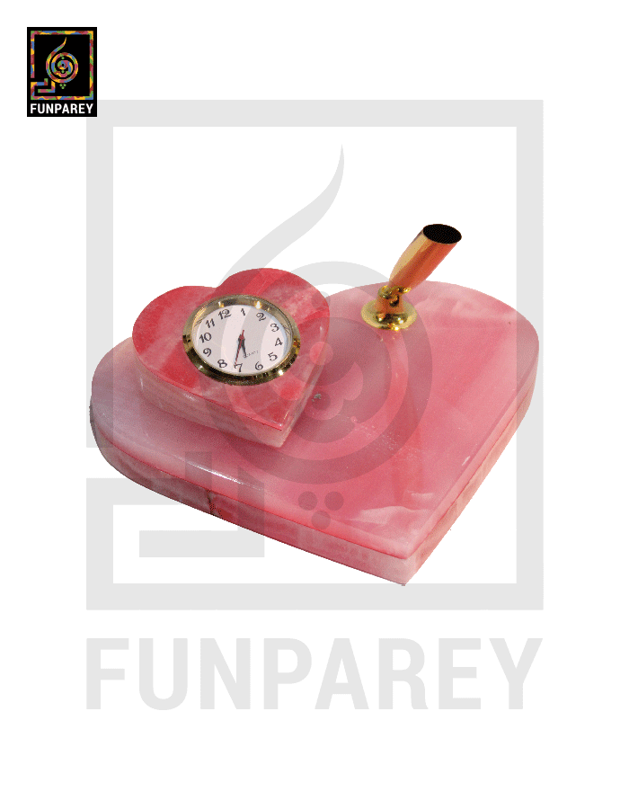 Onyx Stone Heart Shaped Desk Clock 6″ PINK