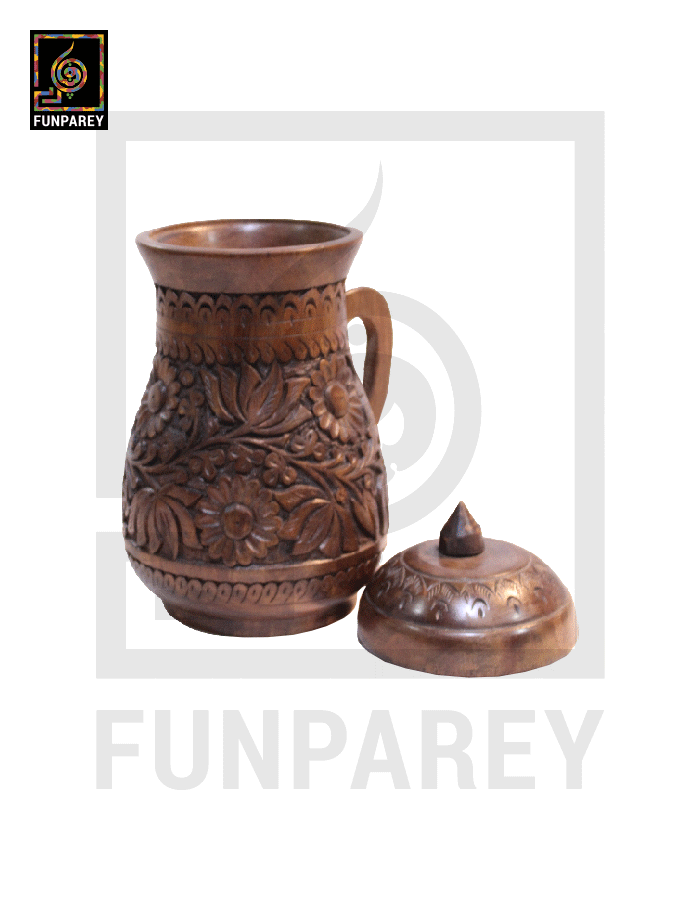 Hand Carved Wooden Jug 14"