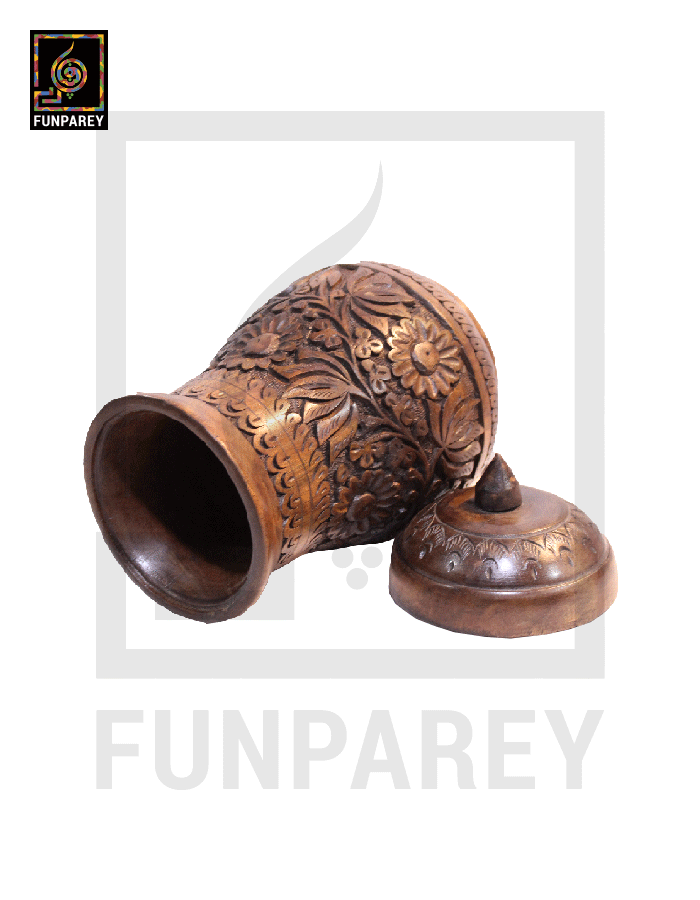 Hand Carved Wooden Jug 14"