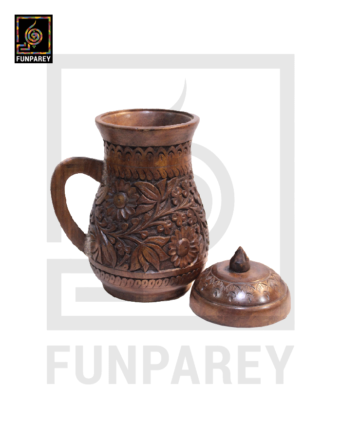 Hand Carved Wooden Jug 14"