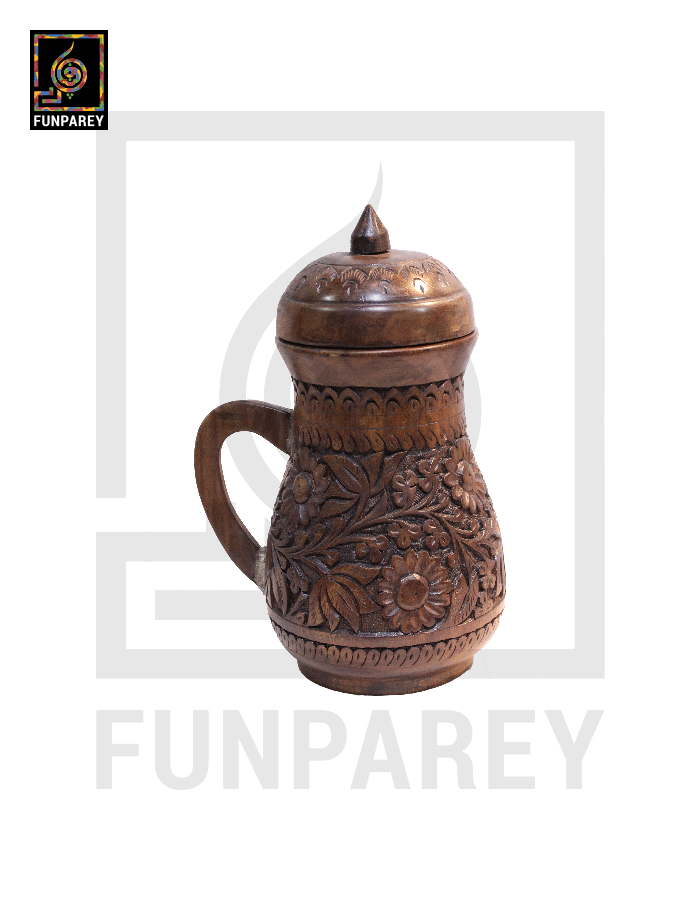 Hand Carved Wooden Jug 14"