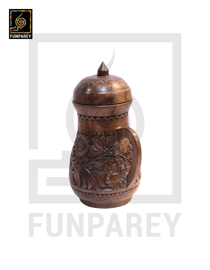 Hand Carved Wooden Jug 14"