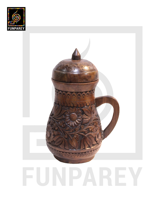 Hand Carved Wooden Jug 14"