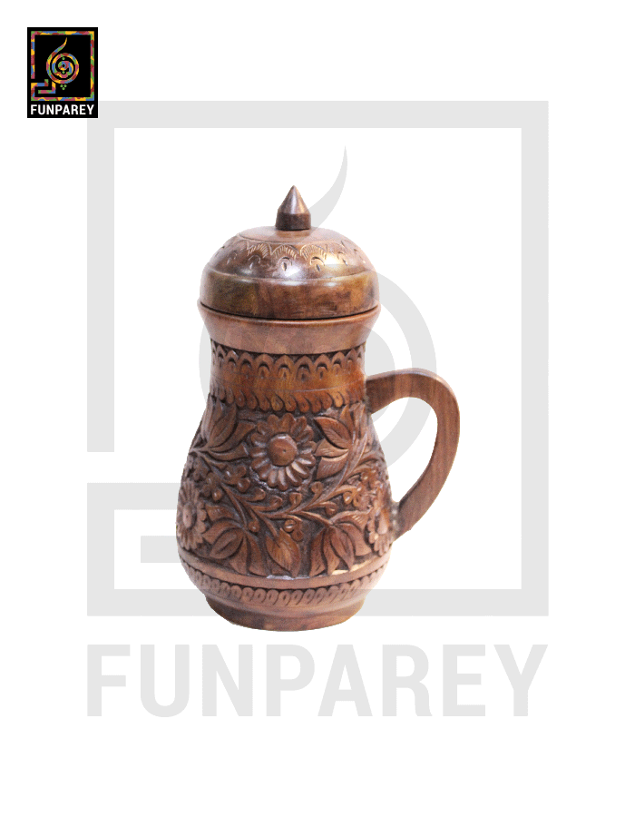 Hand Carved Wooden Jug 14"