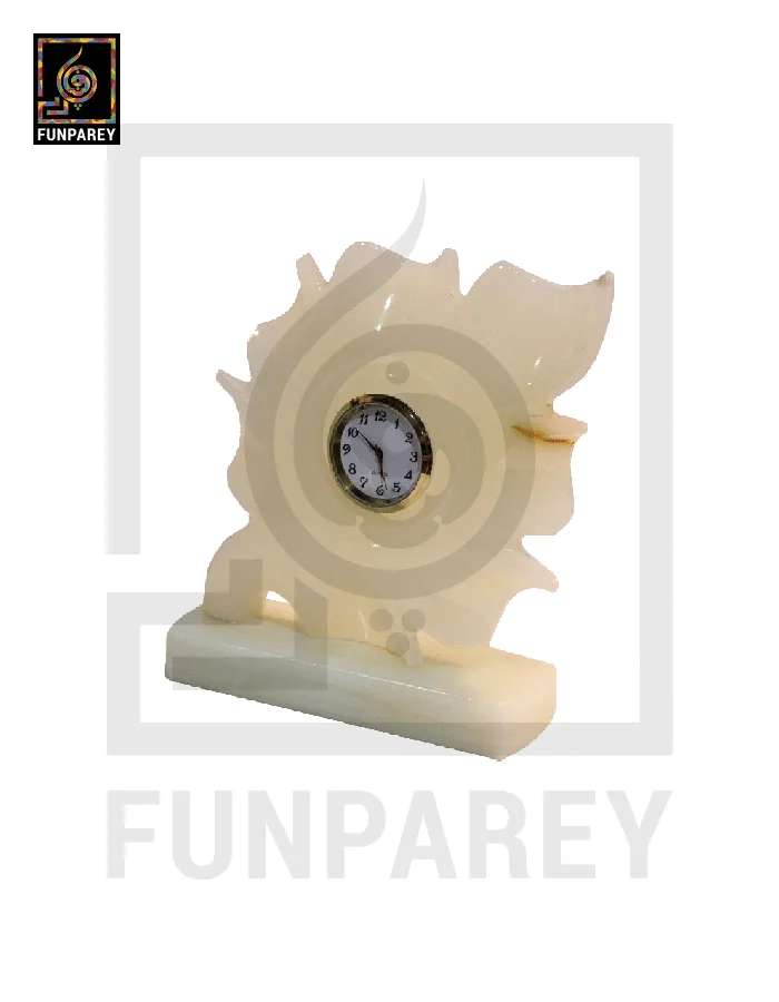 Onyx Stone Leaf Shaped 6" Table Clock