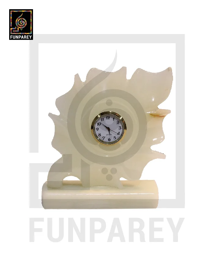 Onyx Stone Leaf Shaped 6" Table Clock