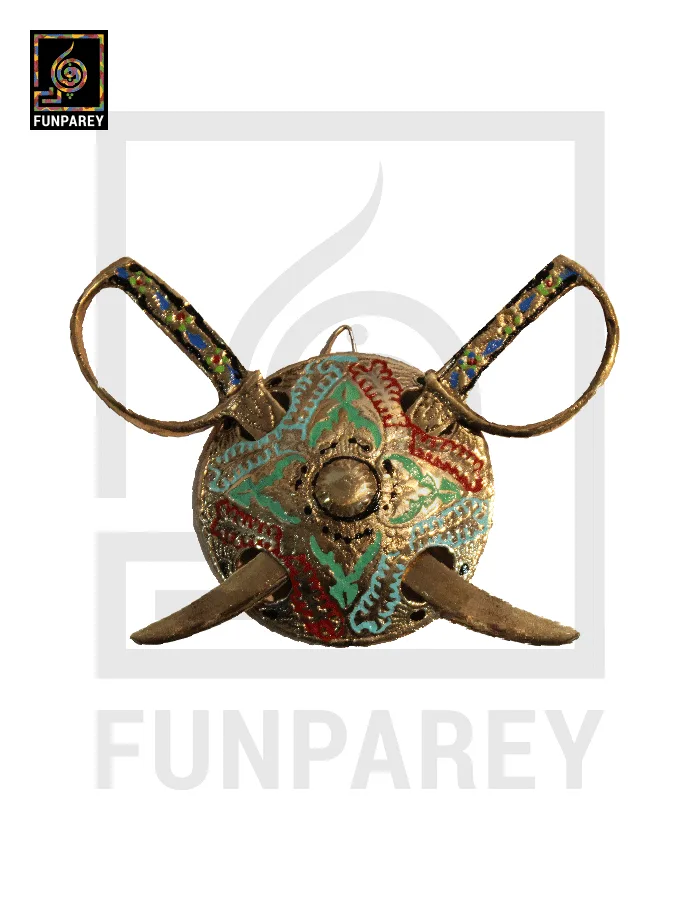 Brass Multicolor Decorative Crossed Swords (Small) Wall Hanging