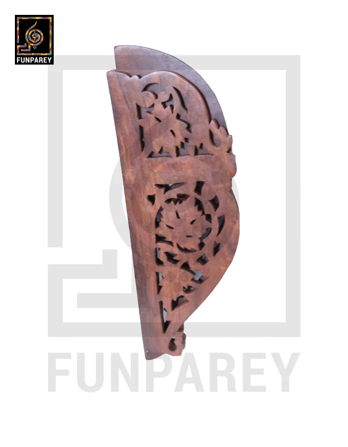 Hand Carved Wooden Corner Wall Shelf Large