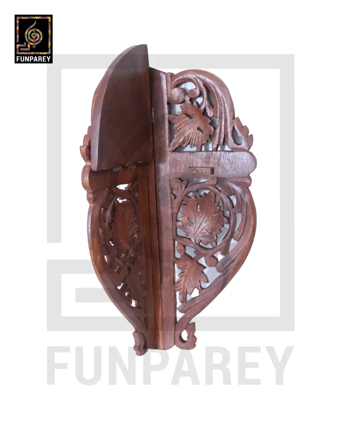 Hand Carved Wooden Corner Wall Shelf Large