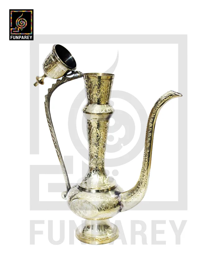 Vintage Golden Brass Pitcher 14" With Etched Motif