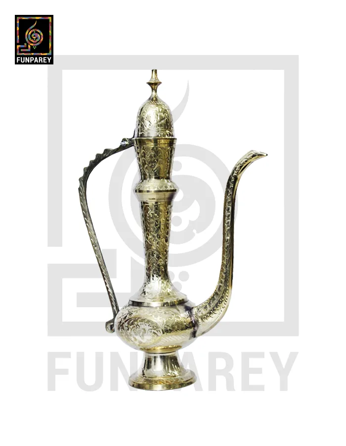 Vintage Golden Brass Pitcher 14" With Etched Motif