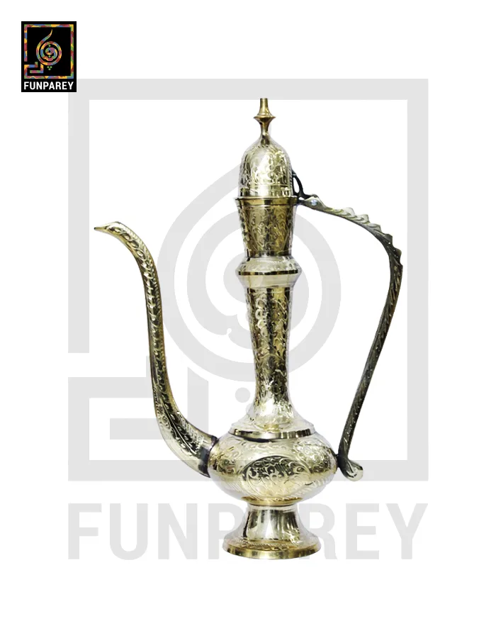 Vintage Golden Brass Pitcher 14" With Etched Motif