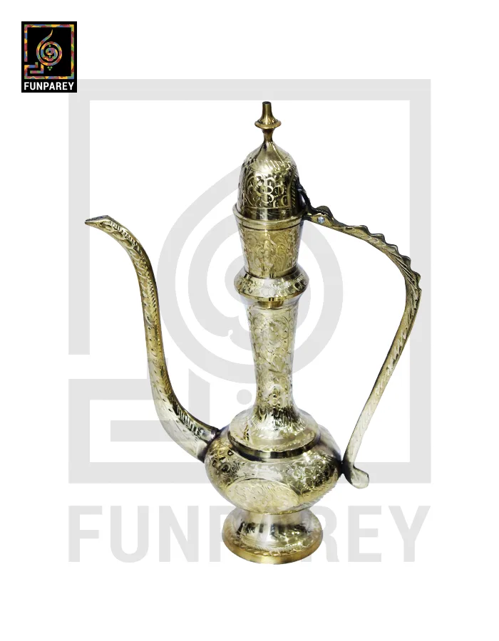 Vintage Golden Brass Pitcher 14" With Etched Motif