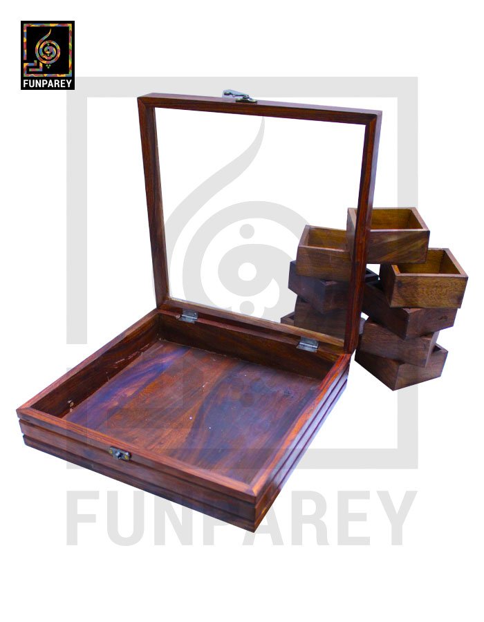 Handmade Wooden Storage Box with Removable Partitions 12/12 (Masala Box)