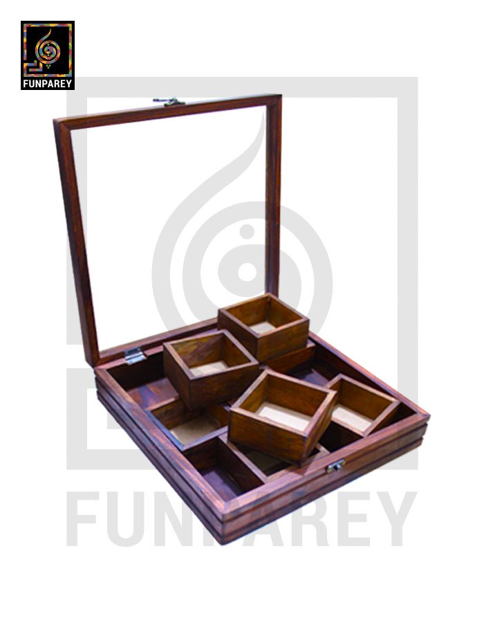 Handmade Wooden Storage Box with Removable Partitions 12/12 (Masala Box)