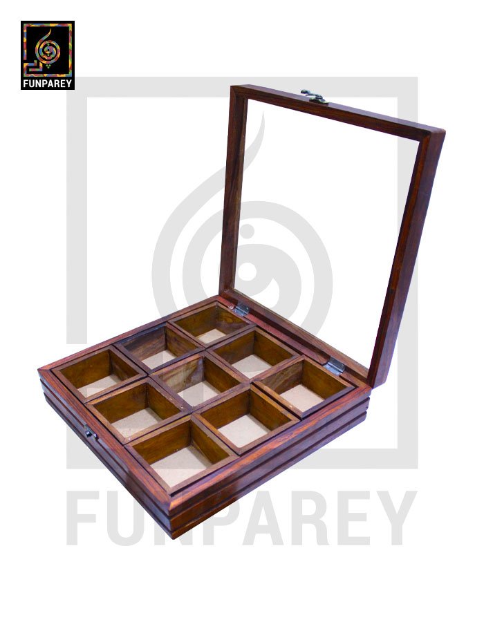 Handmade Wooden Storage Box with Removable Partitions 12/12 (Masala Box)